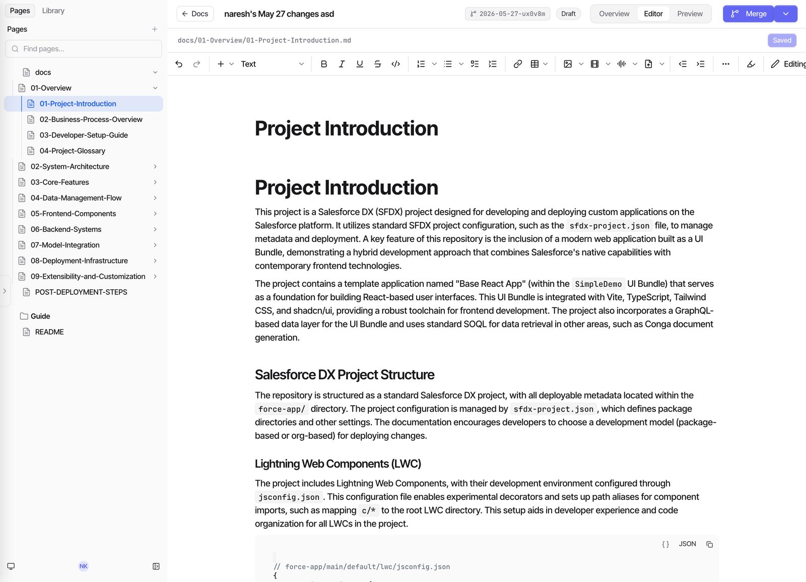 A documentation change proposed by the agent, open for review and merge